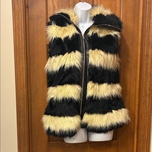 💗Chic Faux Fur Vest with Bold Stripes Y2K Sioni punk party large